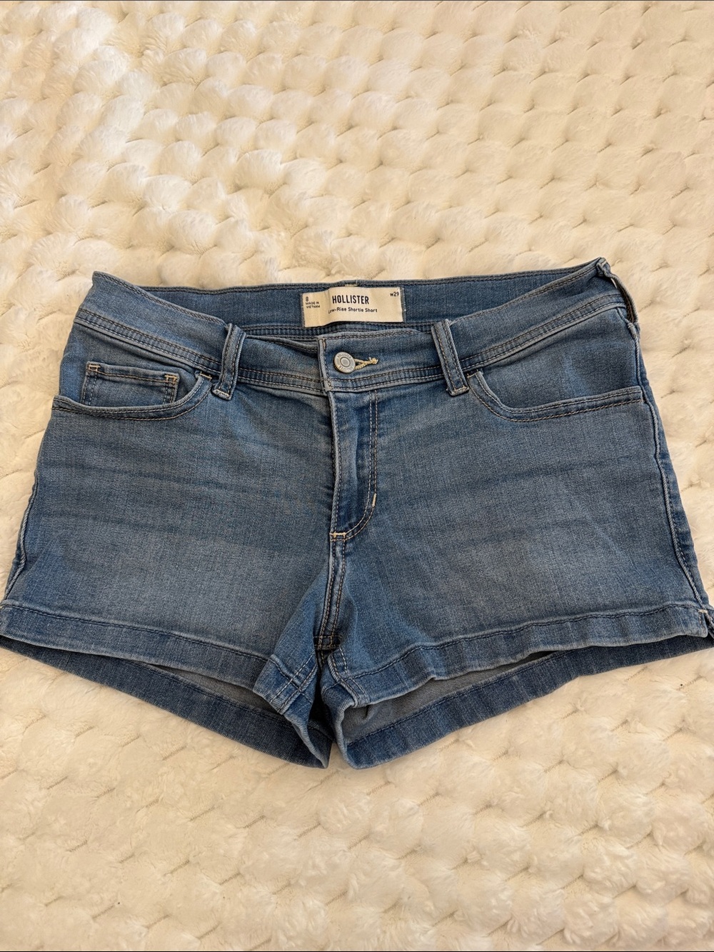 Hollister Low Rise Faded Blue Denim Shortie Shorts 8 NEW
